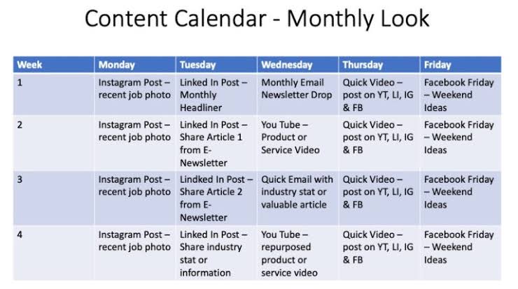 content calendar